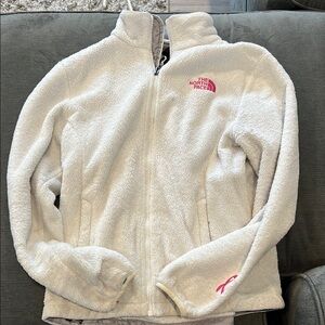 The North Face White Fleece Jacket with Pink Breast Cancer Awareness Logo